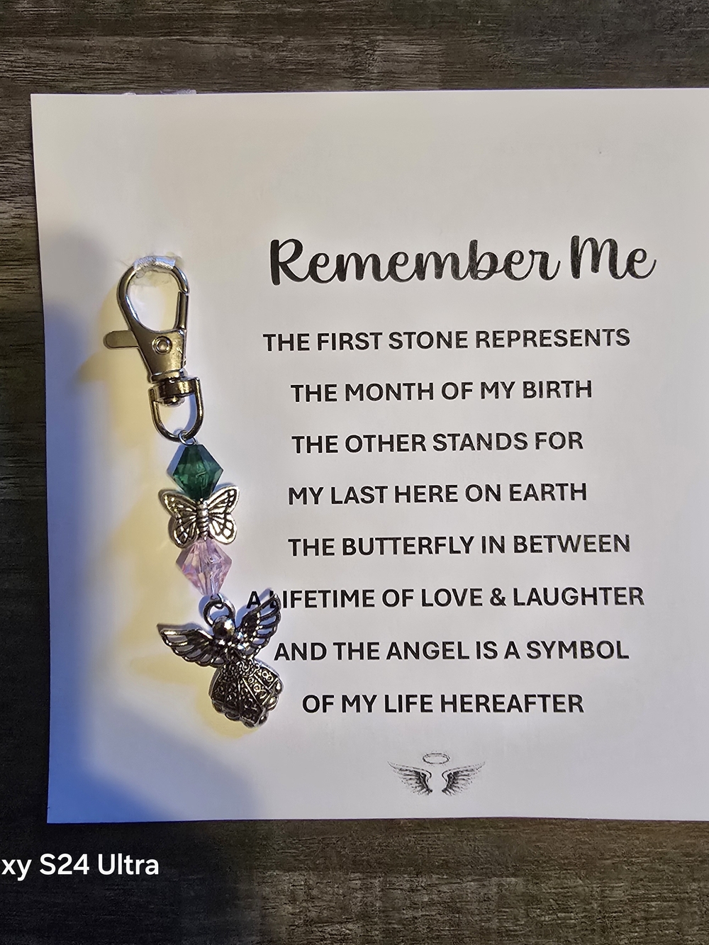 Birthstone Angel Keychain Charm with Butterfly Accent - Birthstone & Death Month